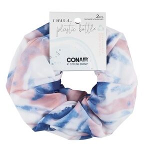 Conair Earth-Friendly Upcycled Shower Scrunchie Hair Ties Blue & Pink Swirl